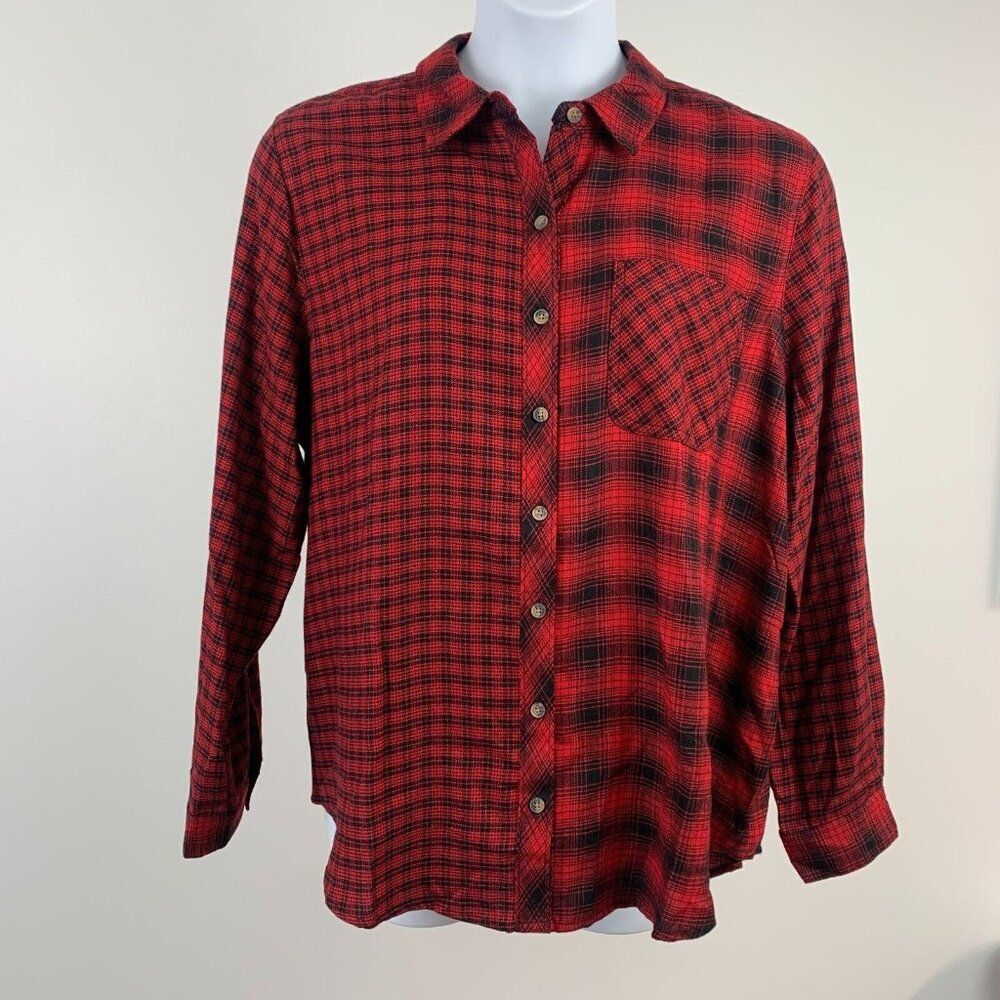 Maurices sz 1X Plus Button Front Flannel Shirt Plaid Long Sleeve Red
